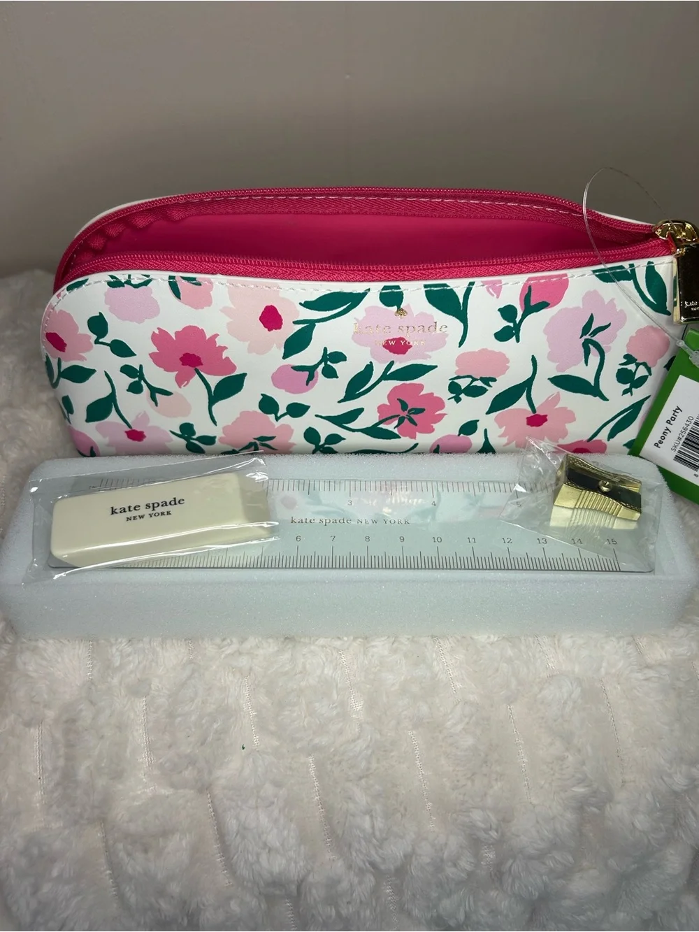 Kate Spade Peony Floral Pencil Pouch w/ Accessories